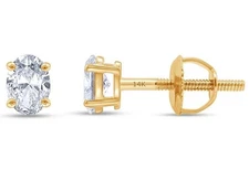 1 Ct Oval Lab Created Grown Diamond Earrings Studs 14K Yellow Gold FG/VS Screw