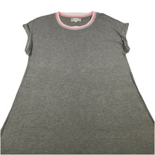 Pink Rose Grey Short Sleeve T-Shirt Mini Rayon Dress w/Keyhole Back Sz M I94