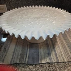 Vintage White Milk Glass Cake Stand 13" Spanish Lace Ruffled Crimped Edge...