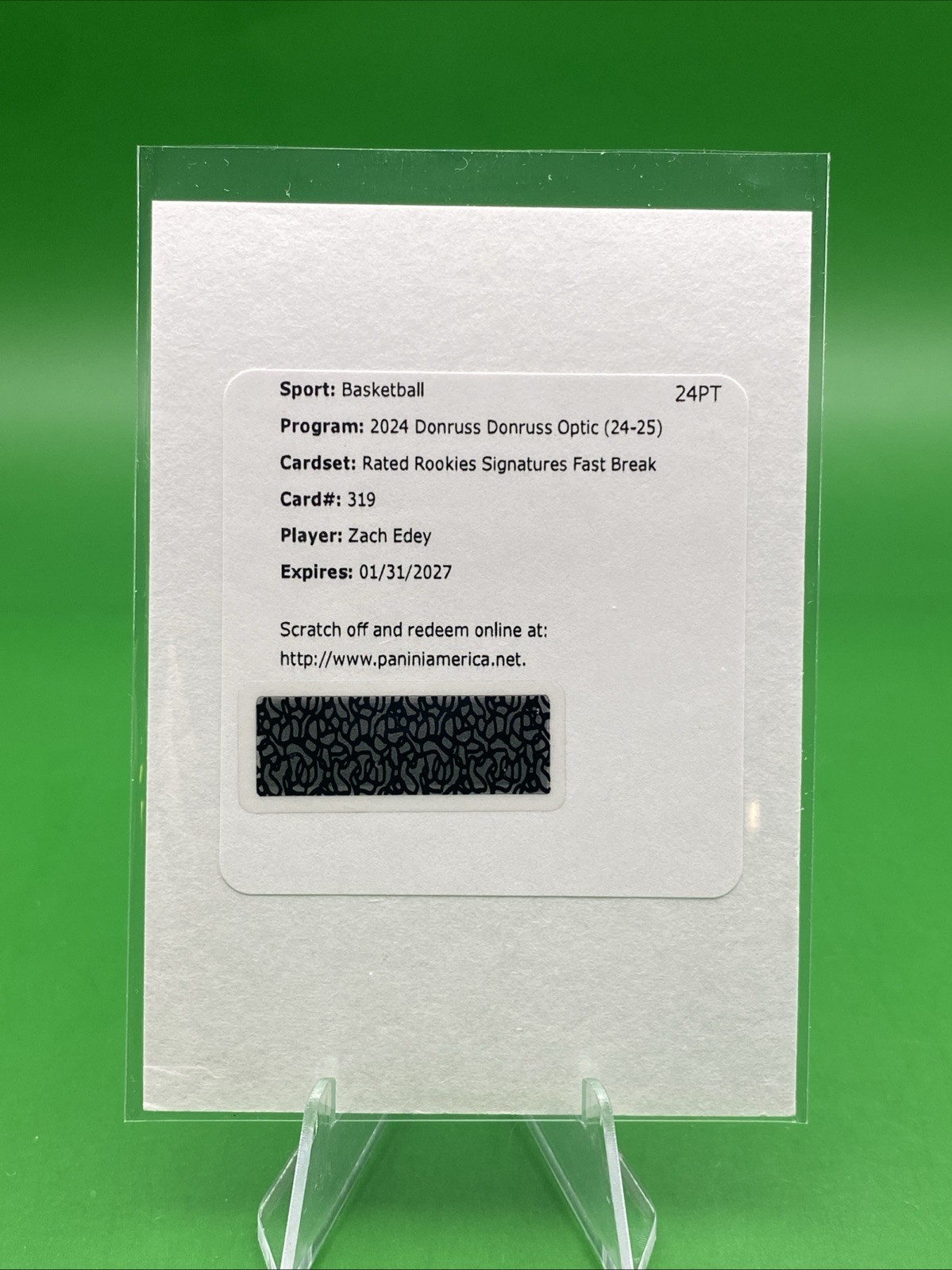 Zach Edey 2024-25 Optic Auto Fast Break Rated Rookies Redemption Signatures