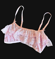 Women’s Pink Sheer Lace Mesh Floral Bralette Wireless Adjustable Straps S A