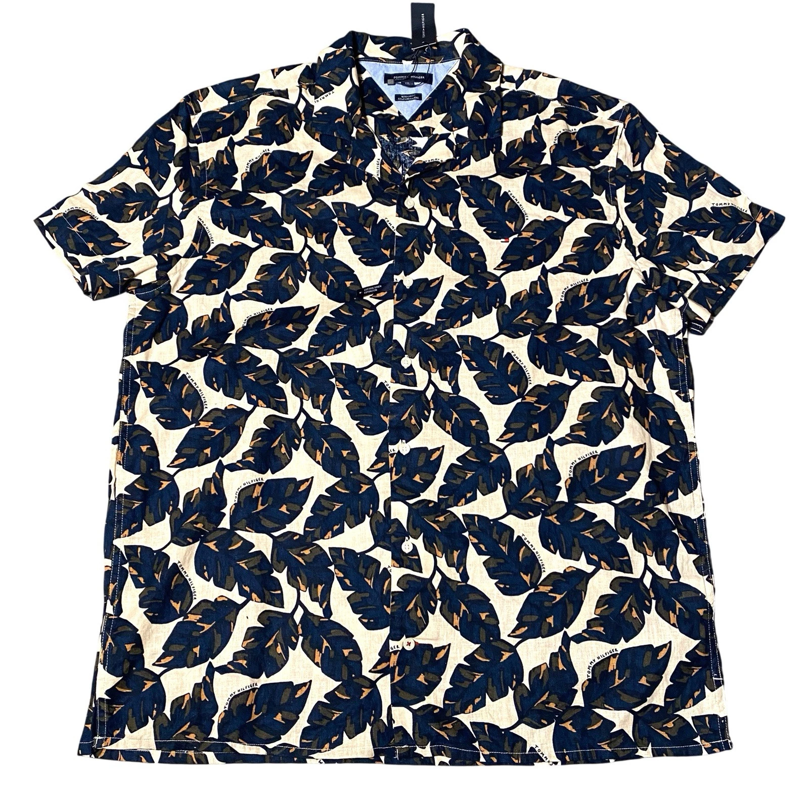 NWT Tommy Hilfiger Tropical Short Sleeve Button Down Linen Shirt Mens Size XXL