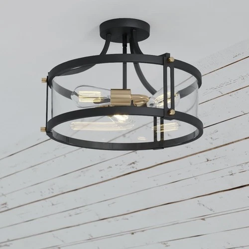 Holbrook 3-Light Semi-Flush Mount in Industrial and Drum Style 11 Inch Tall and - Picture 5 of 13