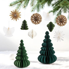11PCS Paper Christmas Trees with Hanging Honeycomb Ornaments, Tabletop Decor