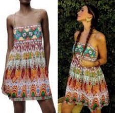 Zara Embroidered Boho Strappy Dress Festival Sundress XL Colorful NWT