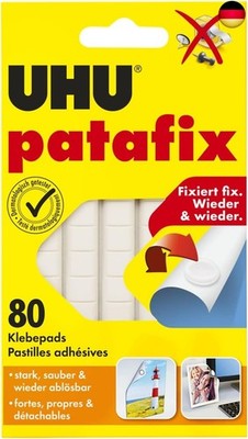 UHU patafix Removable and Reusable Adhesive Pads, White, Pack of 80