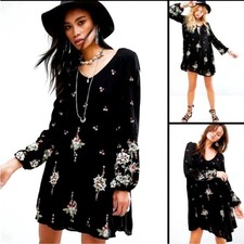 FREE PEOPLE Oxford Embroidered Mini Boho Open Back Dress