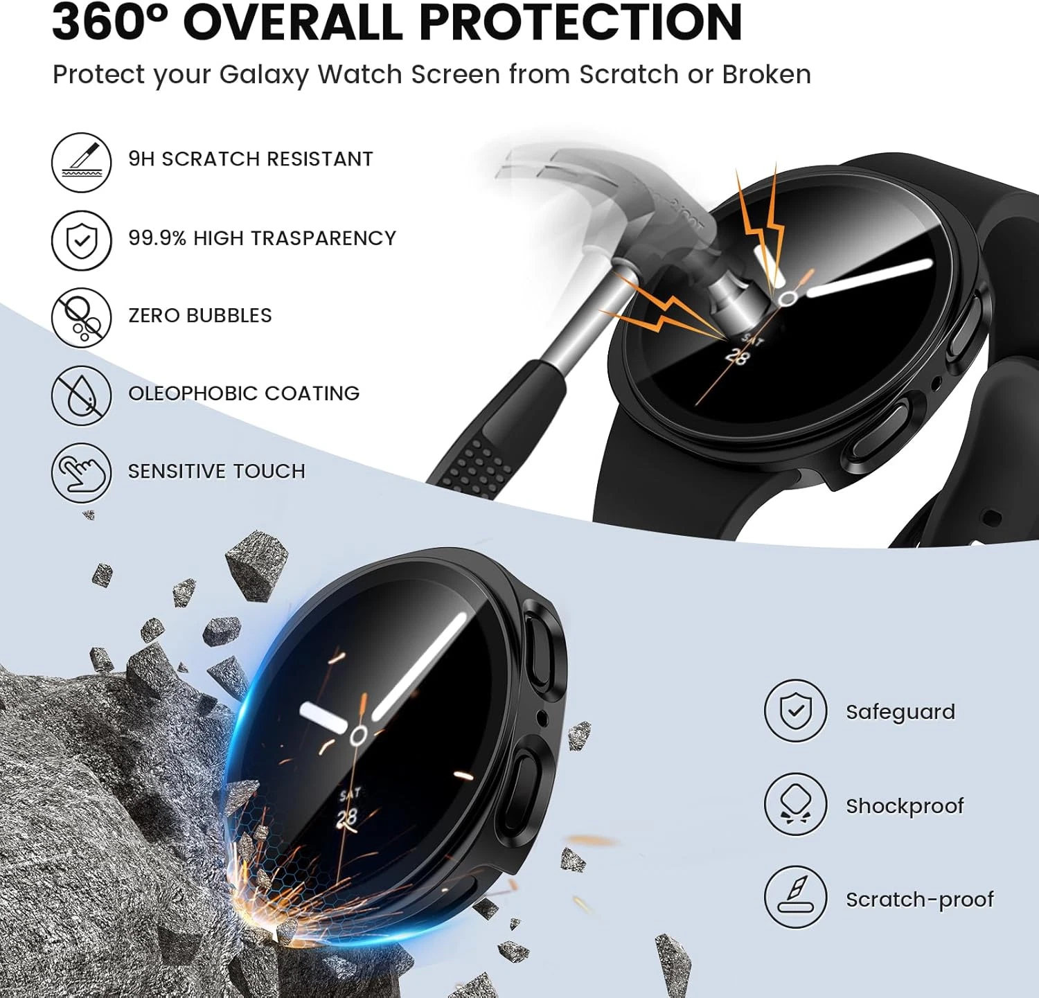 For Samsung Galaxy Watch 8 40 44mm 4 5 Pro 40 /45mm Glass Case Screen Protector - Picture 5 of 11
