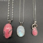 Sterling Silver 925 Rhodonite Moonstone Pendant Necklace Lot 3 Pieces 17.2g