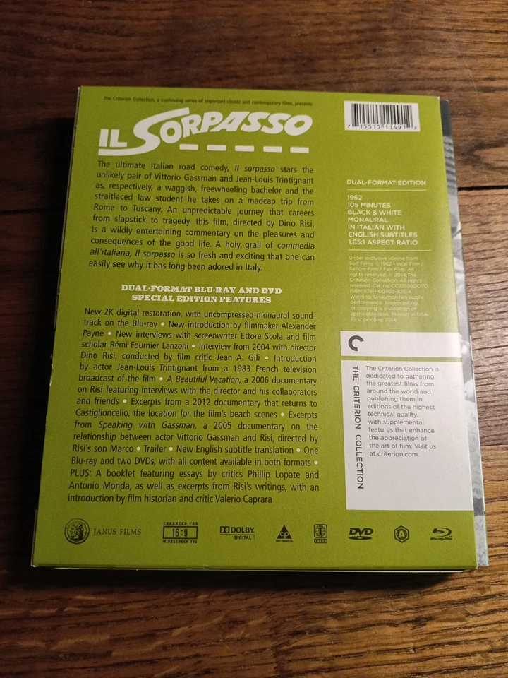 Blu-ray ET DVD Il Sorpasso , Criterion Zone 1 Italian ST English - Photo 2/4