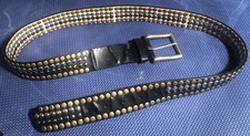 Black genuine leather studded belt   size XL silver gold multi color rivets