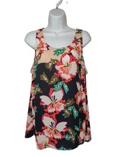 Cabi Tropical Floral Scoop Neck Multicolor Tank Top High-Low Hem L