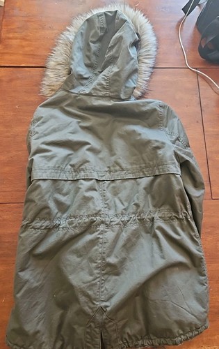 H&M Divided Jacket Womens SIZE 10 Green Faux Sherpa Lined Hooded Utility Coat - Picture 9 of 9