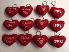 12pc Heart Key Chain. Plush Heart Key Chain. Wholesale Party Favor Prizes