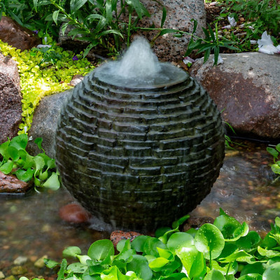 18 Inch Dia (46 Cm) Stacked Sphere Outdoor Fountain, Slate Gray
