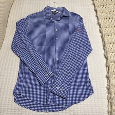 Peter Millar Performance Button Down w/TOUR LOGO LG Blue/white Check Sea Island