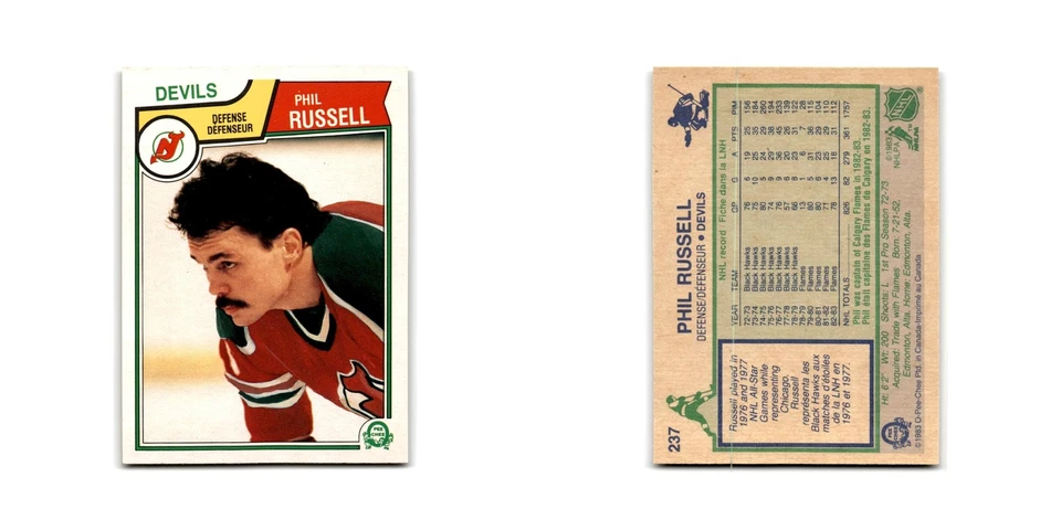 1983 O-Pee-Chee Phil Russell New Jersey Devils #237 - Image 3 of 3