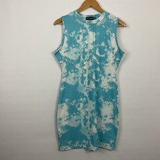 PrettyLittleThing Aqua Tie Dye Rib Underbust High Neck Bodycon Dress Womens 12