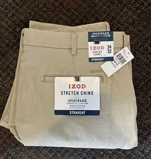 IZOD Pants Men's 34x32 Pale Khaki Stretch Chino Twill Relaxed Classic Fit B71 