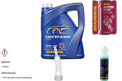 5L MANNOL Defender 10W-40 API SL/CF Motoröl inkl. Additiv Auslaufschlauch