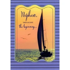 Designer Greetings Just the Beginning Boat at Sunset Nephew Birthday Card