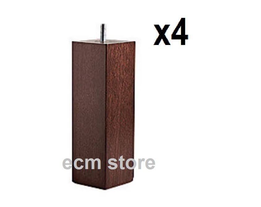 Pieds de lit carrés bois wengé marron lot de 4 pour rehausser et stabiliser