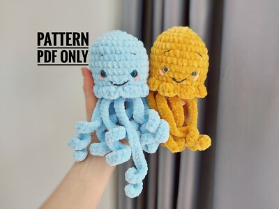 squid Crochet PATTERN Plush, Amigurumi Kawaii Stuffed Sea Animal, squid stuffed