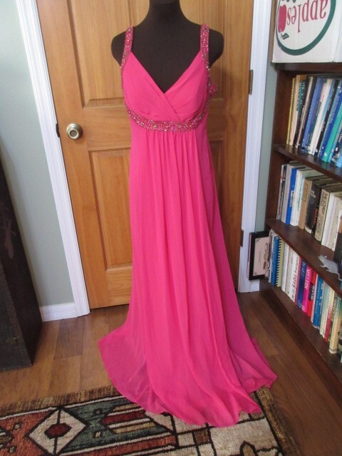 Sue Wong NOCTURNE Hot Pink Empire Waist, V Neck, Side Zip
