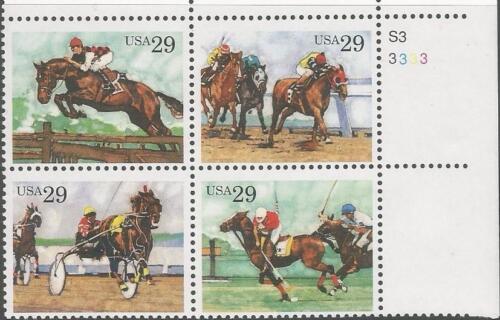 Plate Block of 4 stamps - Scott 2756-59 - 29 cent - Sport Horses - 1993 - MNH - Picture 1 of 1