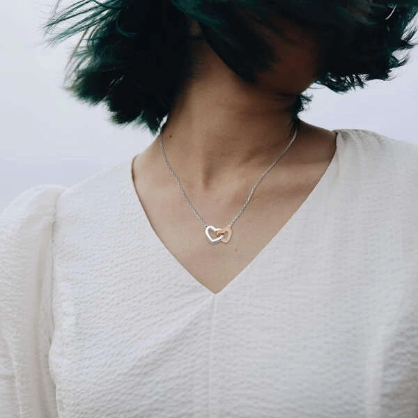 Ciondolo Cuori Argento, Rame, Zirconi, 40+5cm, 28x15mm - Immagine 3 di 4