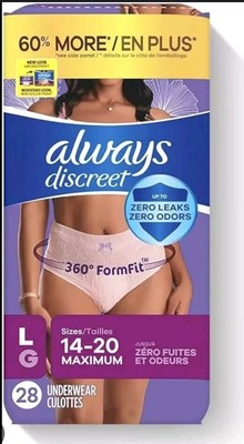 Always Discreet Large  14 - 20 Maximum 28 Underwear 