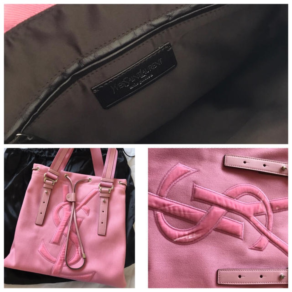 Borsa tote Yves Saint Laurent KAHALA rosa tela pelle (senza scatola) con etichetta vintage