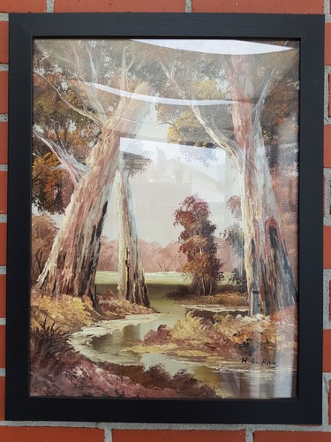 Large framed original oil painting on canvas by H. Burns - The Australia Outback - Picture 6 of 14
