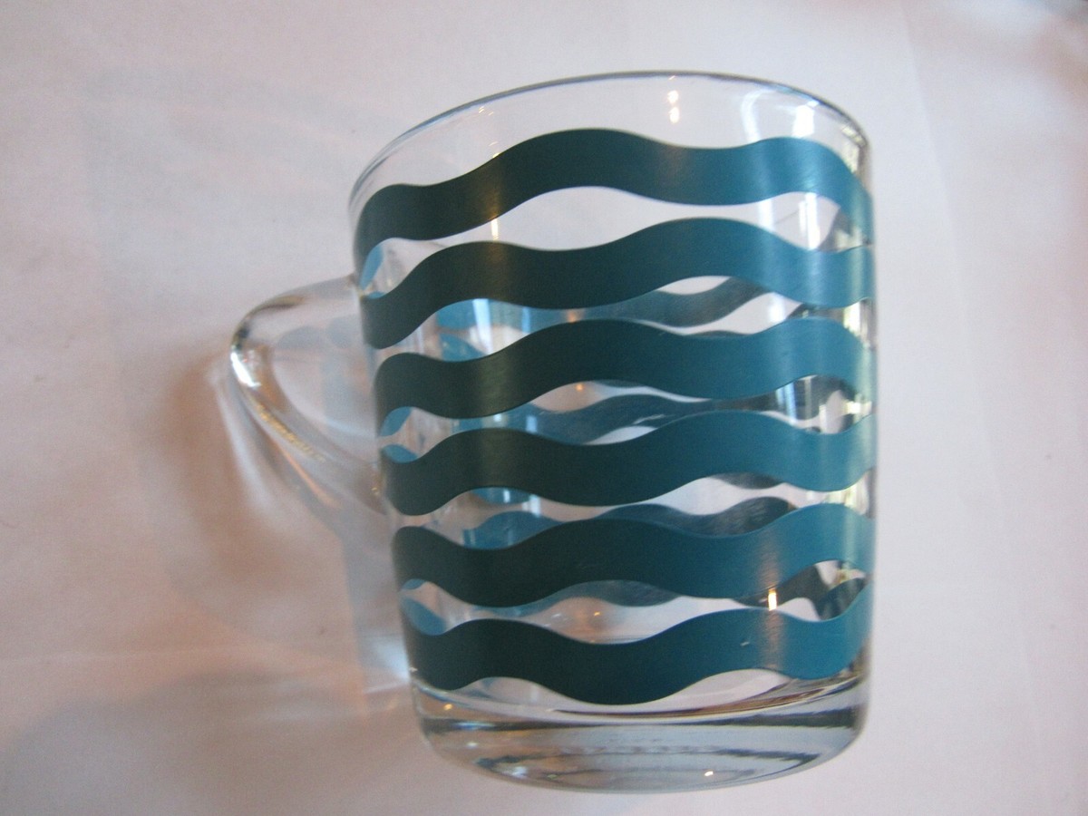 1 IKEA Satsning Glass Cup Turquoise Blue Wavy. Handled Mug Made in