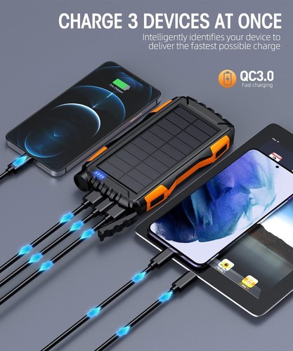 20000mAh Solar Power Bank with QC3.0 Fast Charge, Flashlight, Portable Charger - Photo 17 sur 22