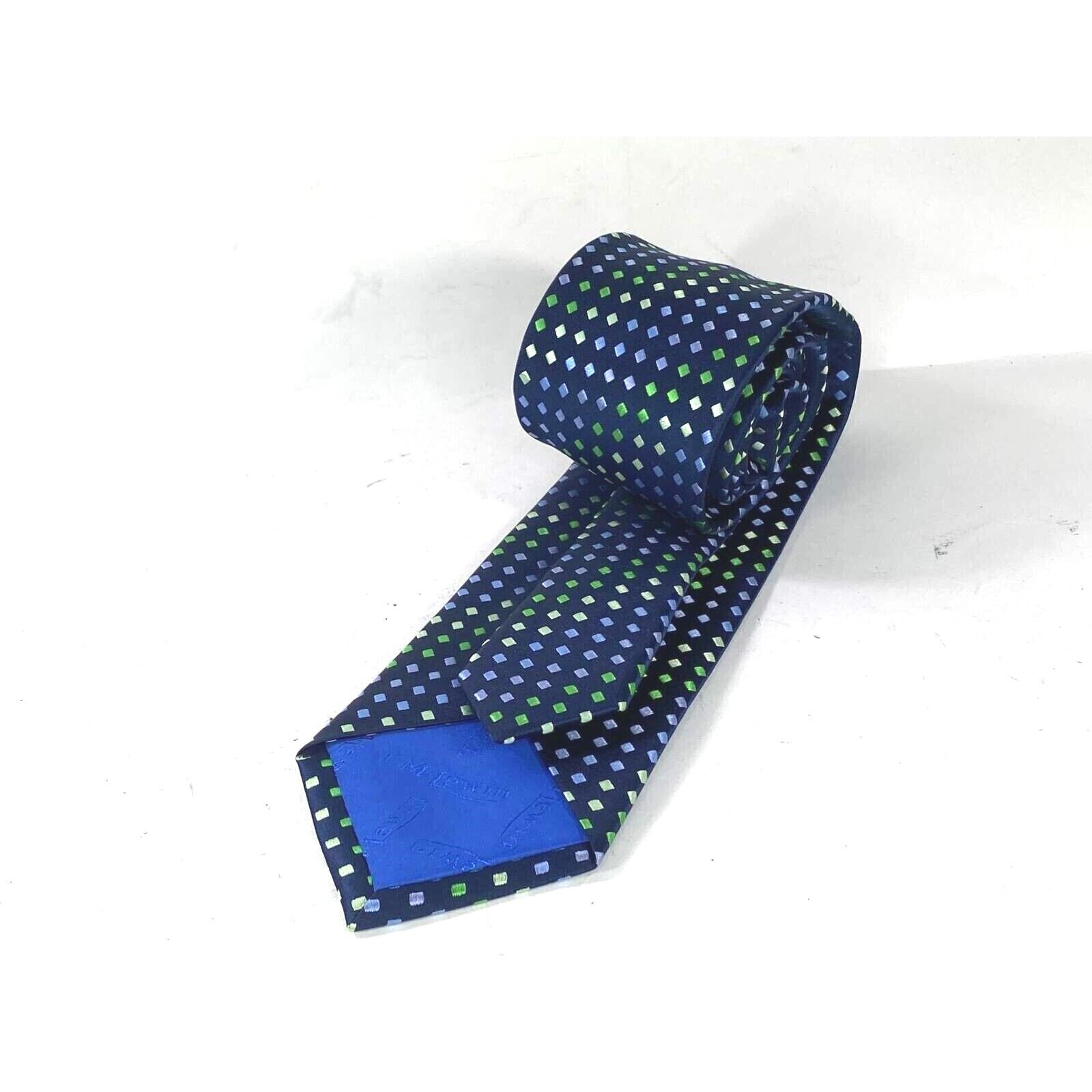 T. M. Lewin Men's Necktie Navy Green Diamond Embr… - image 2