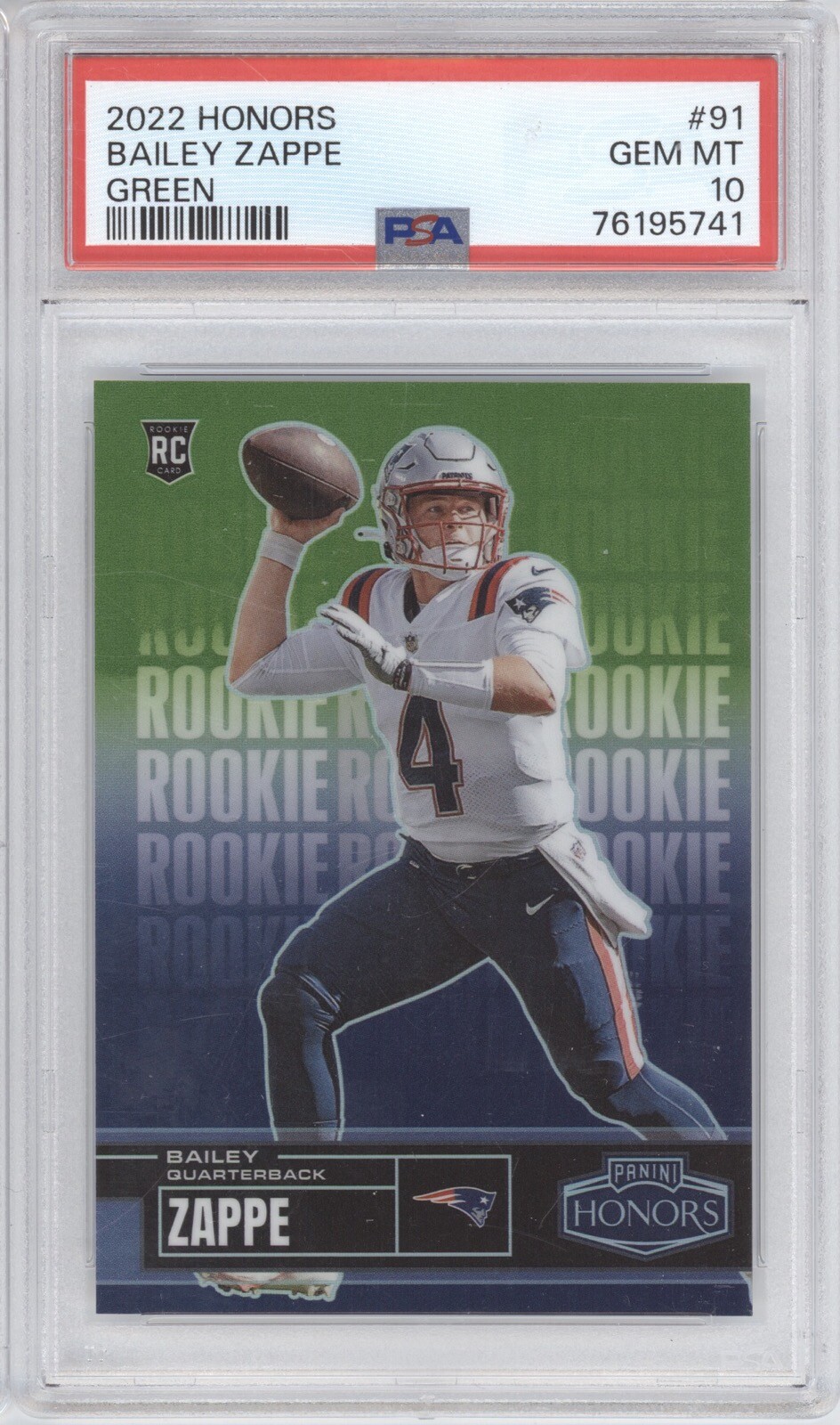 Bailey Zappe Panini Honors #91 Green