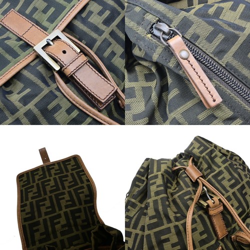 FENDI Logo Zucca Backpack Bag Canvas Leather Brown Khaki Made in Italy 18ED662 - Picture 9 of 17