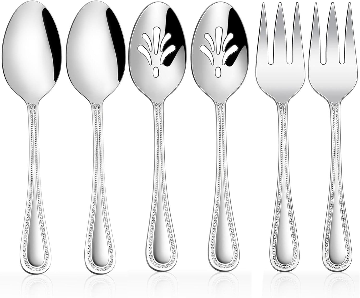 Serving Set,  6 Pieces Stainless Steel Silverware Serving Utensils, Pearled Edge