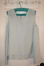 MATCH POINT USA Linen Tank Tunic Top Blouse Lt Blue Asymmetrical Hem M EUC R359