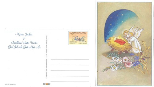 Entier postal - carte postale Noël 1990 - Crèche - anges - fleurs