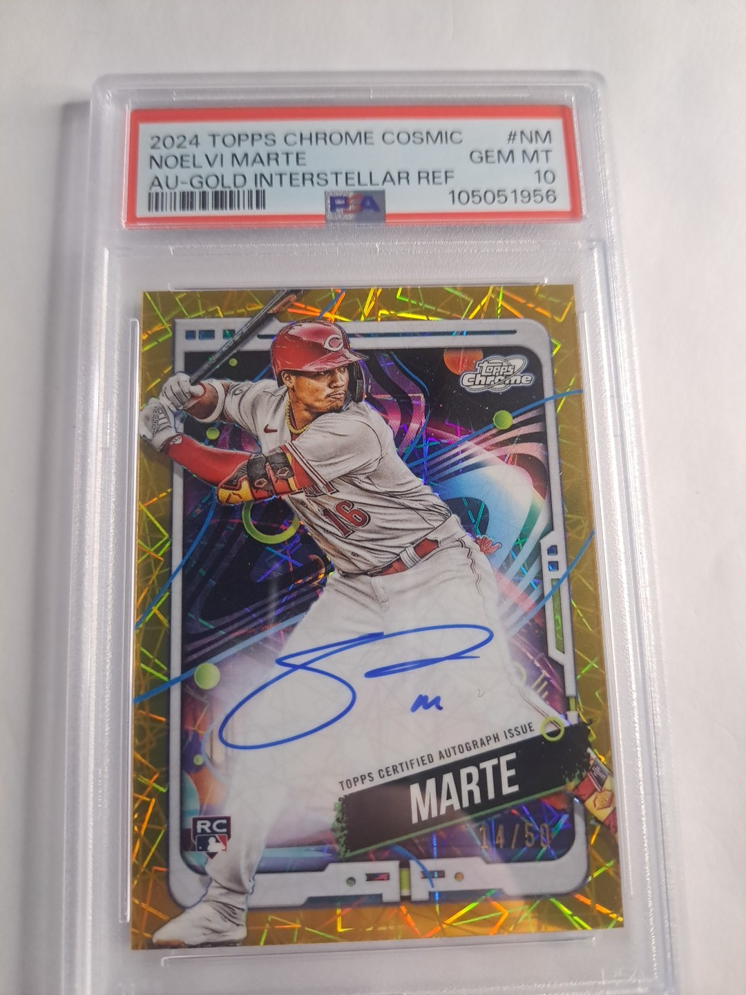 2024 TOPPS COSMIC CHROME NOELVI MARTE RC GOLD INTERSTELLAR AUTO /50 PSA 10 💎