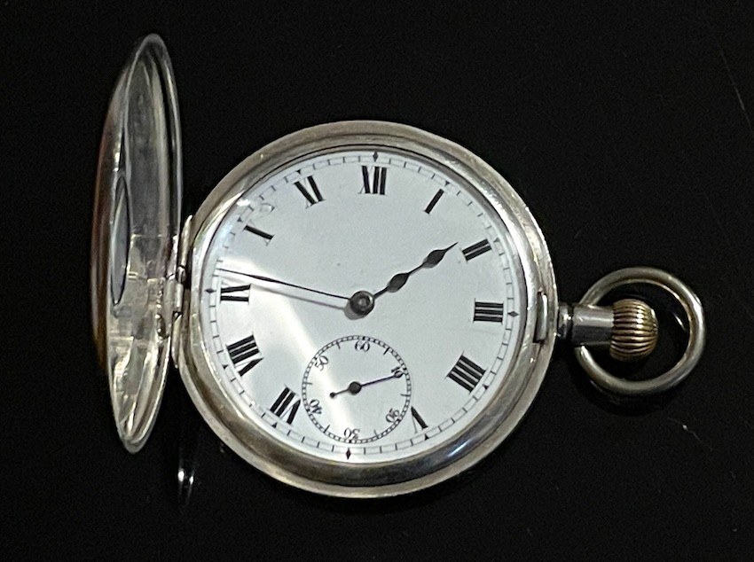 Swiss Made Half Hunter Solid Silver Pocket Watch … - image 3