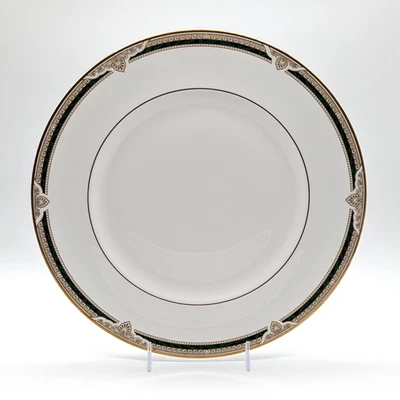 Royal Doulton Forsyth 10 5/8" Dinner Plate Green Band Gold Trim NEW VTG