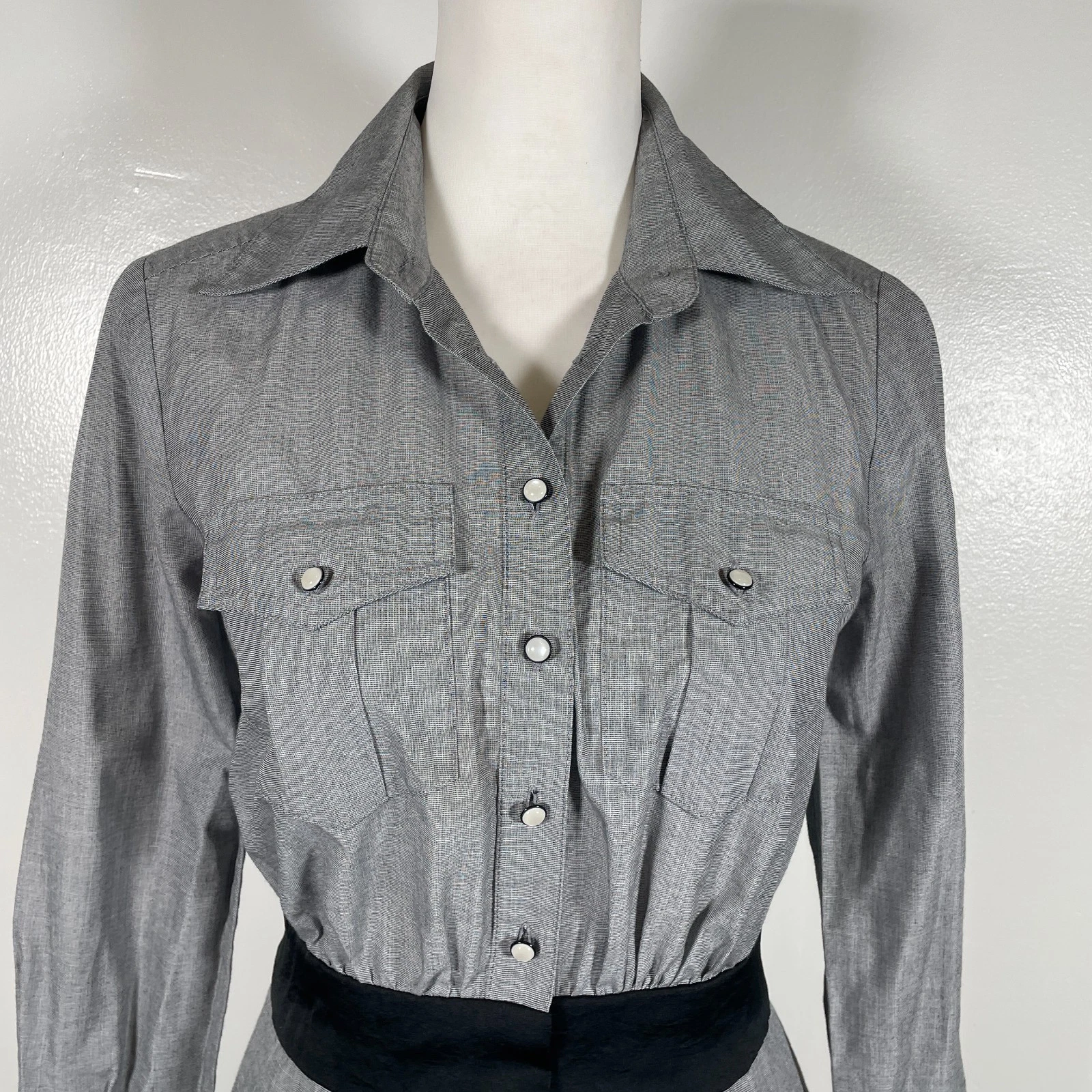 VETEMENTS BCBGeneration Camicia Abito Donna Taglia 2 Grigio Manica Lunga Collo Bottoni Frontali