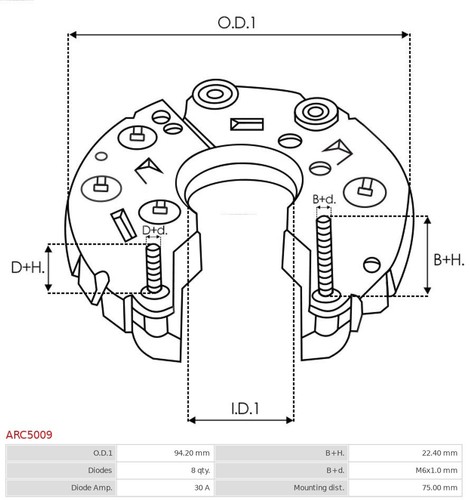 RECTIFIER ALTERNATOR ARC5009 FOR MITSUBISHI A860T30370 A860T34570 A860T39770 A86 - Picture 6 of 11