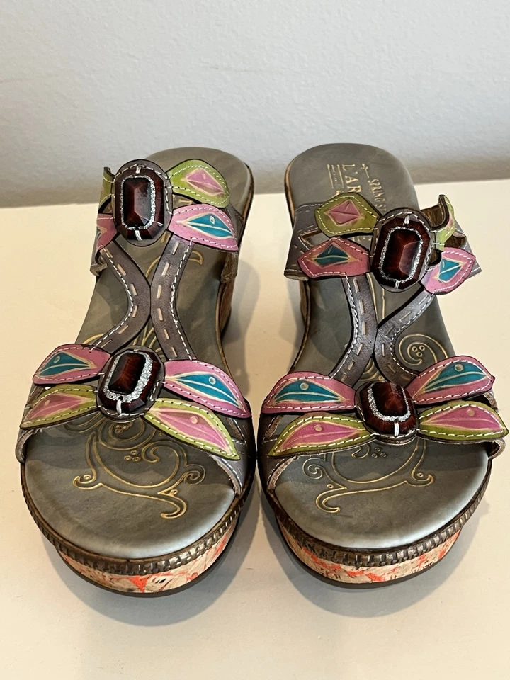 L'Artiste Womens Spring Step Sandal Queenston Open Toe Cork Wedge 7.5/38 EUC - Image 2 of 4