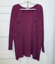 Soft Surroundings Women’s 2XL Tunic Top Thermal Waffle Knit Embroidered +Scarf