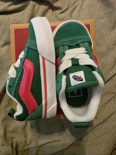 5c VANS Knu Skool Elastic Lace Unisex Kids Low Top Sneakers Green/Pink/White