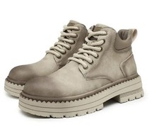 Men's Retro Lace up Ankle Boots Leather color splicing Work Shoes Winter Autumn